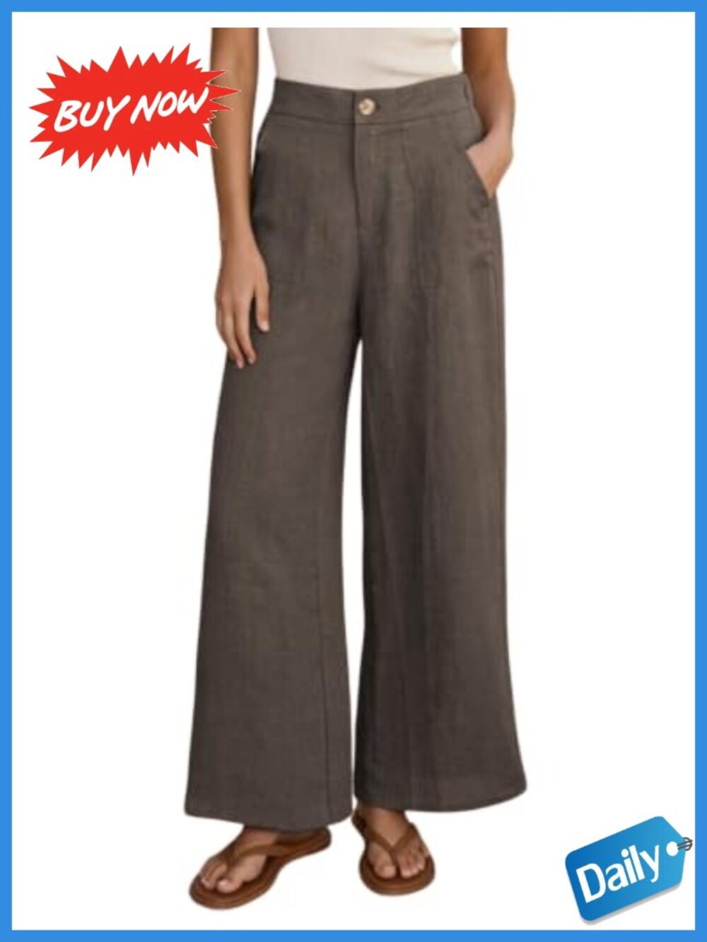 Wide Leg Linen Palazzo Pants High Waisted Trousers with Pockets